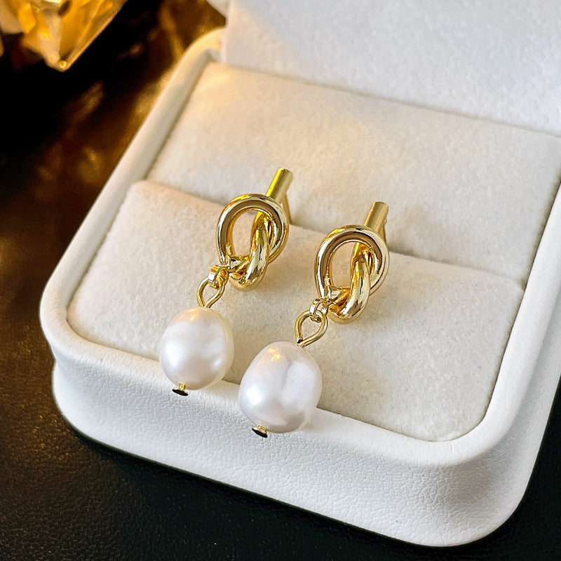 Gold Pearl Knot Earrings