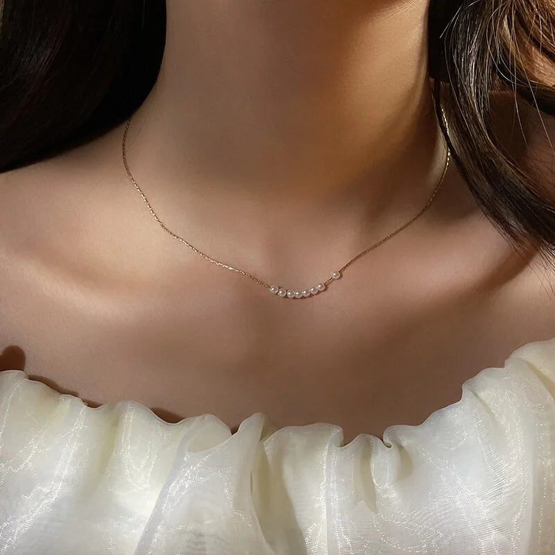 Gold Pearl Simple Necklace