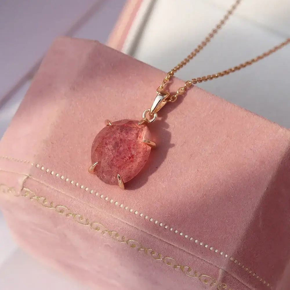 Dainty Strawberry Pink Gemstone Necklace