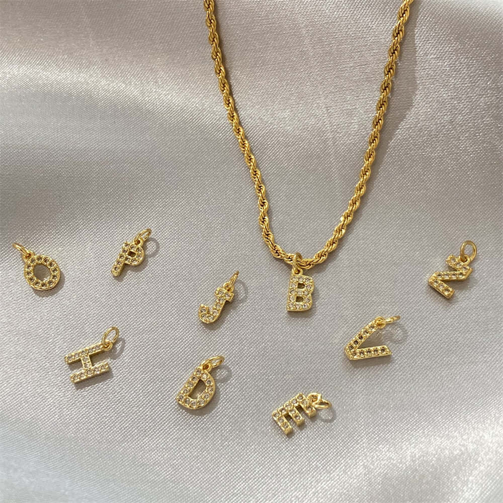 Gold Plated Alphabet CZ Pendant Necklace