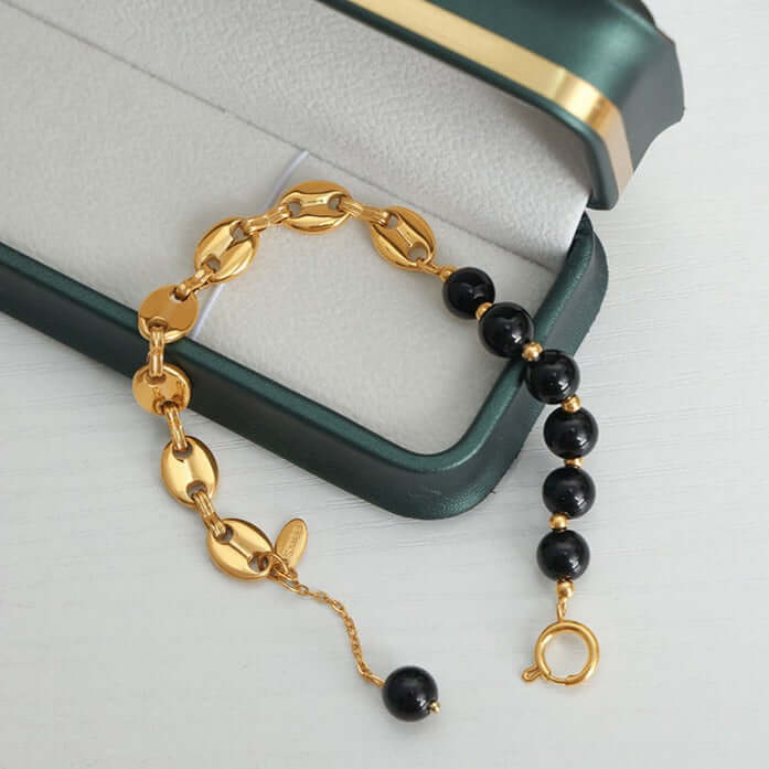 Gold Plated  Black Agate Pig Nose Bracelet