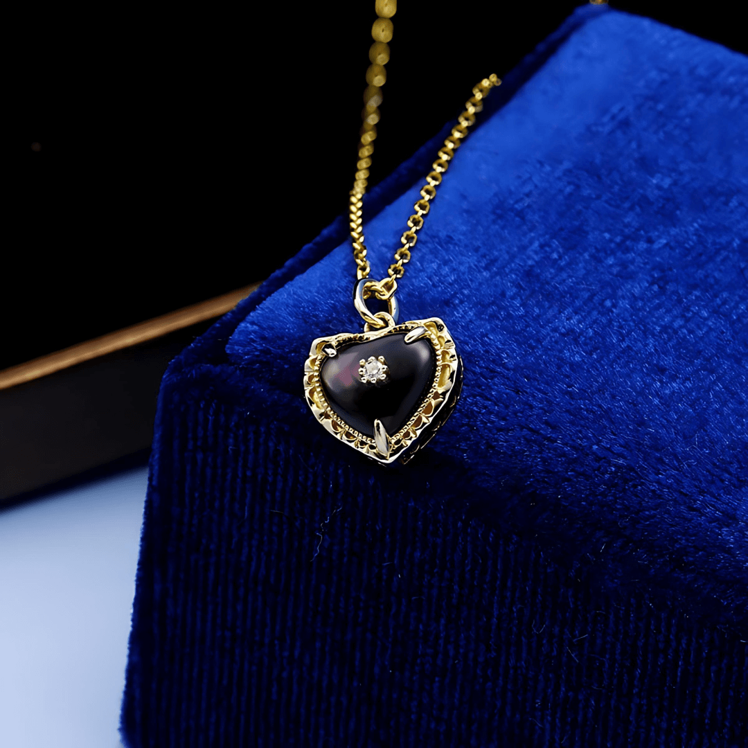 Gold Plated Black Heart Pendant Necklace