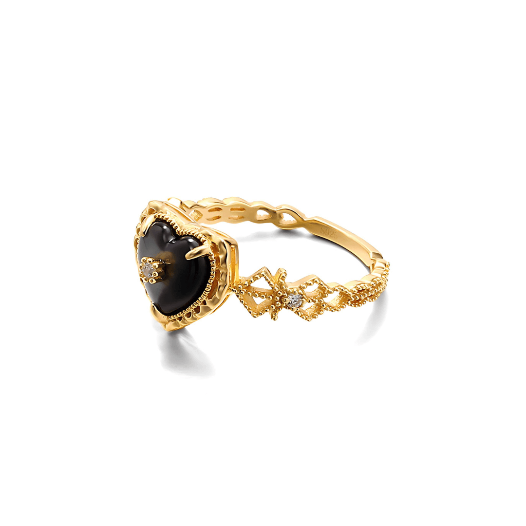 Gold Plated Black Heart Ring