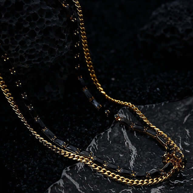 Gold Plated Black Layered Necklace