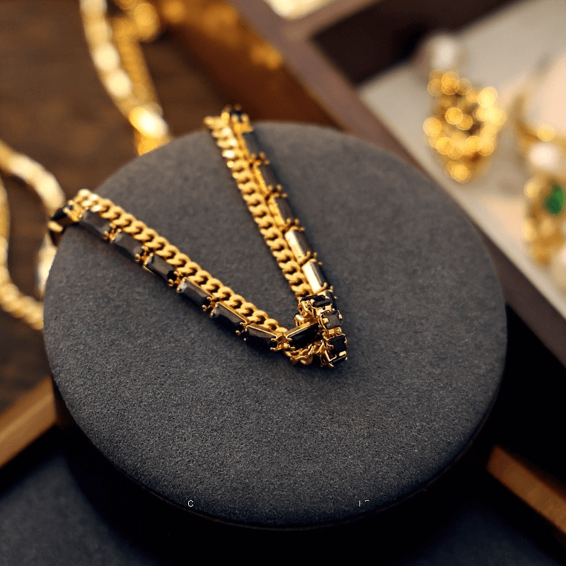 Gold Plated Black Layering Necklace