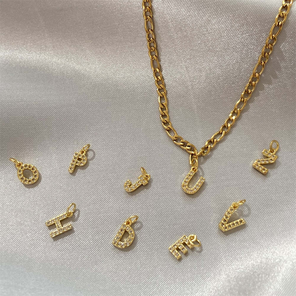 Gold Plated CZ Alphabet Pendant Necklace