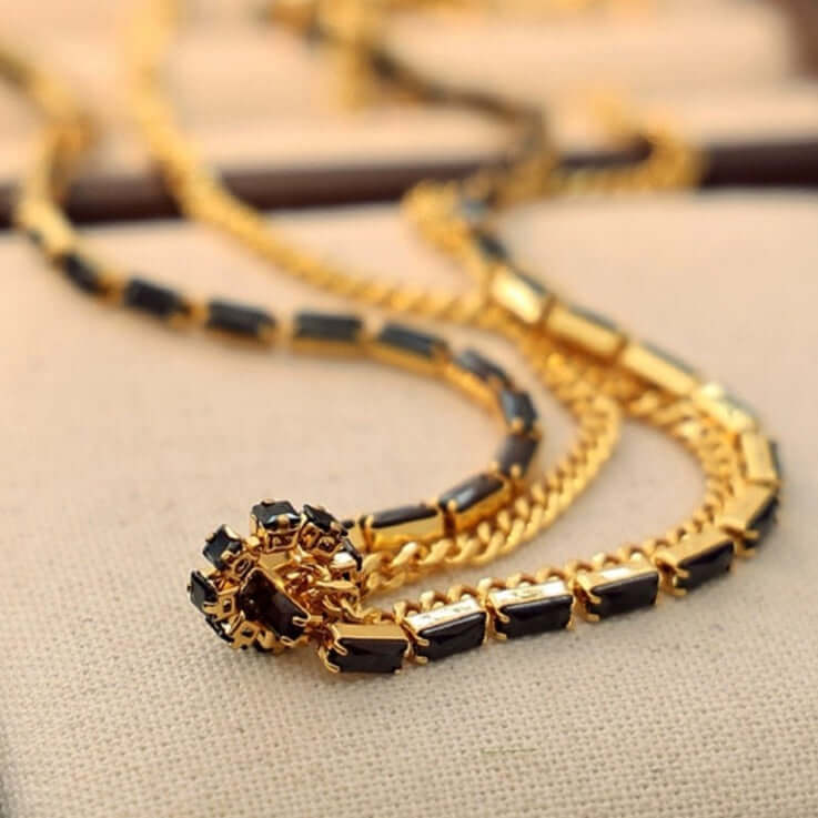 Gold Plated CZ Black  Layering Necklace