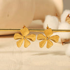 18K Gold Plated Stainless Steel Earrings, Five Leaf Clover Earrings | JDE041