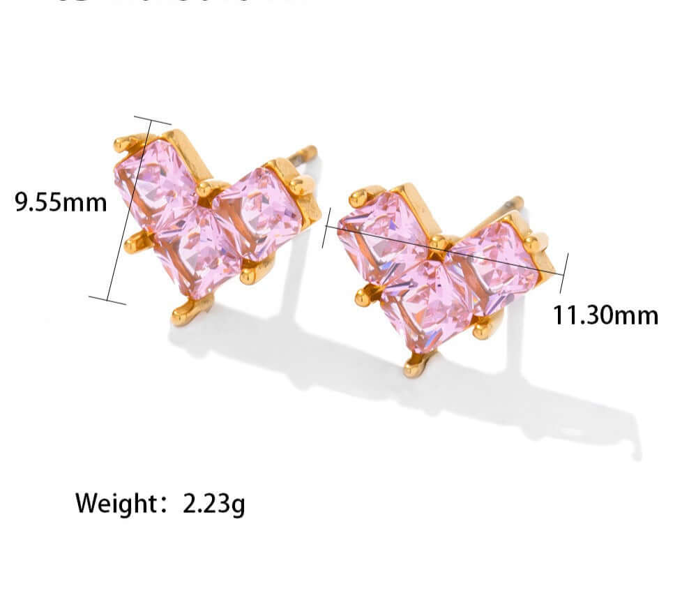 18K Gold Plated CZ Heart Earrings, Heart Shaped Stud Earrings, Heart Jewelry | JDE018