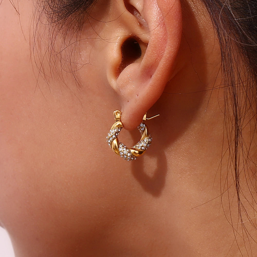 18K Gold Plated Irregular Blaid Hoop Earrings