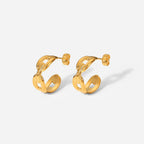 18K Gold Plated Classic Hollow Chain C Hoop Earrings and Ring