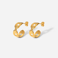 18K Gold Plated Classic Hollow Chain C Hoop Earrings and Ring