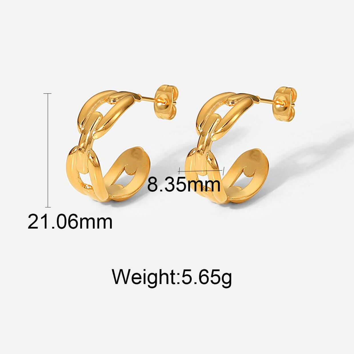 18K Gold Plated Classic Hollow Chain C Hoop Earrings and Ring