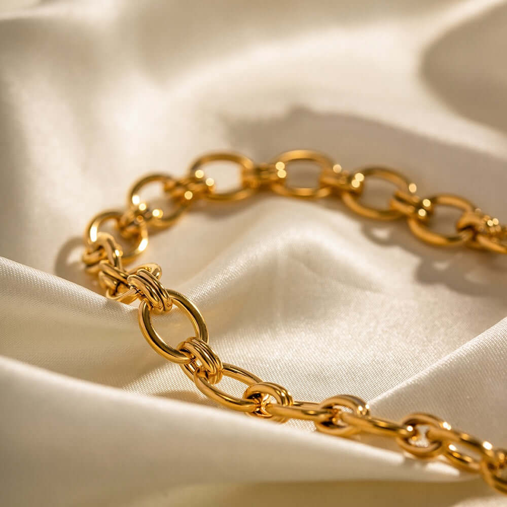 18K Gold Plated Stainless Steel Chunky Chain Bracelet and Necklace