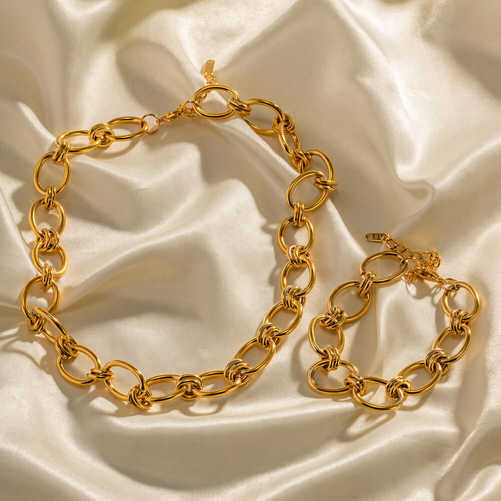 18K Gold Plated Stainless Steel Chunky Chain Bracelet and Necklace