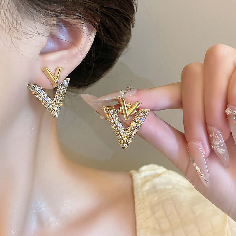 Two Ways Essential V Shaped Chevron Front Back Ear Jacket Earrings