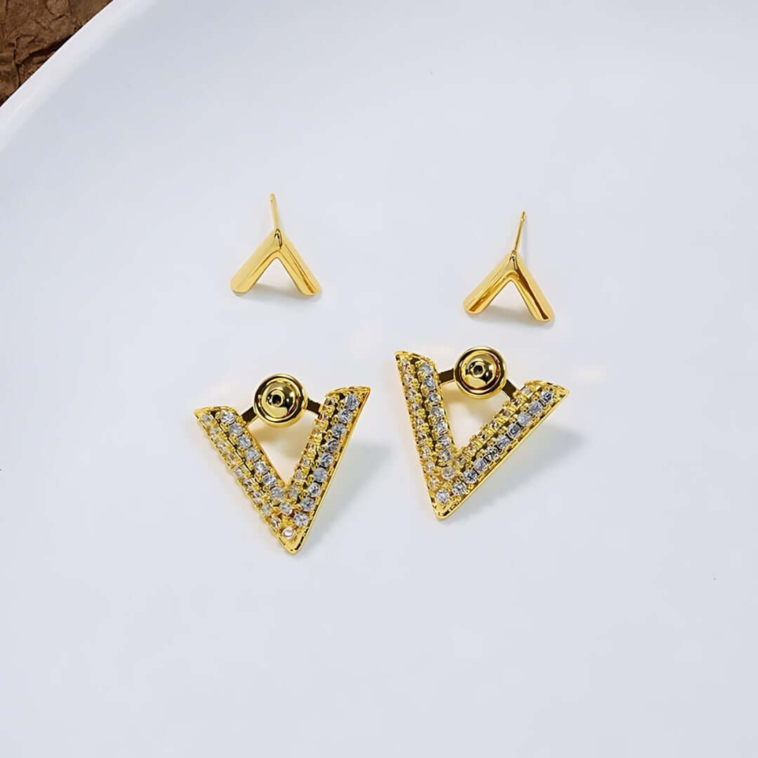 Two Ways Essential V Shaped Chevron Front Back Ear Jacket Earrings