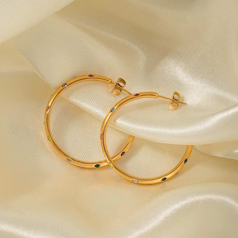 18K Gold Plated Minimal Diamond C Hoop Earrings