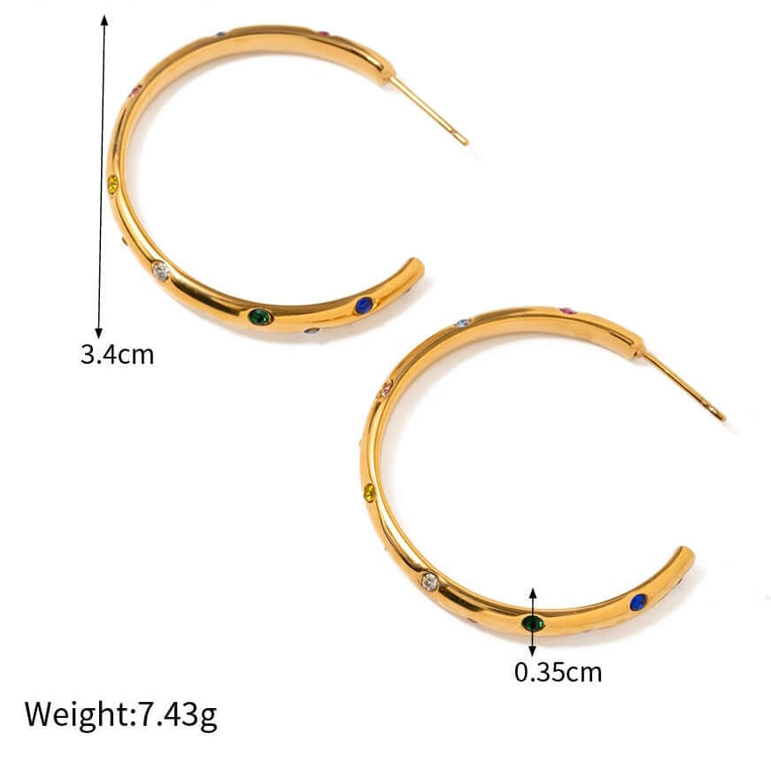 18K Gold Plated Minimal Diamond C Hoop Earrings