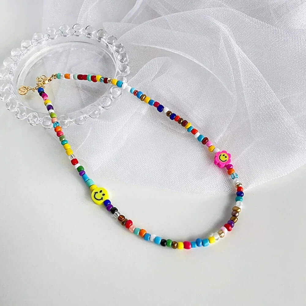 Gold Plated Colorful Beaded Smile Necklace