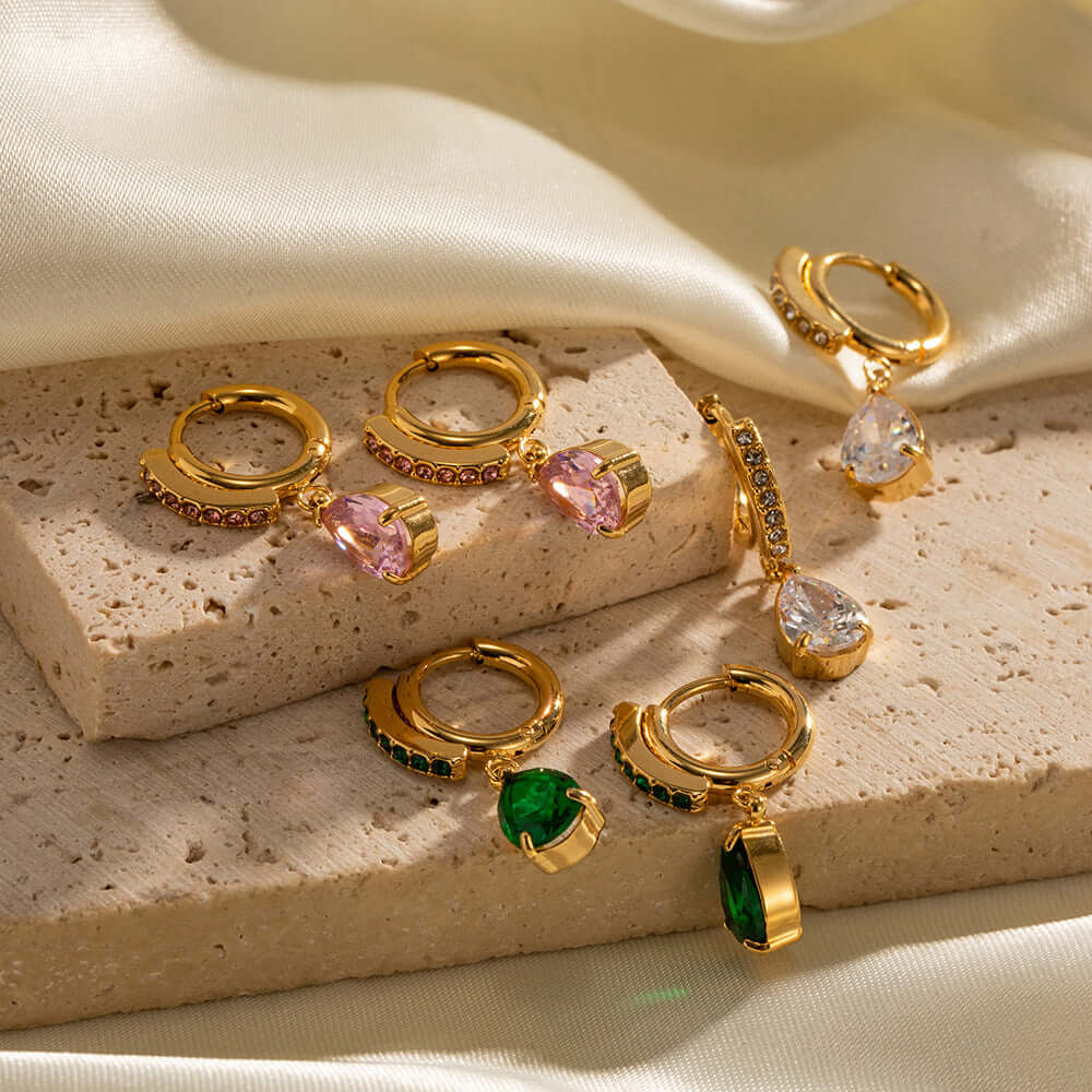 18K Gold Plated Titanium Teardrop CZ Earrings | JDR008