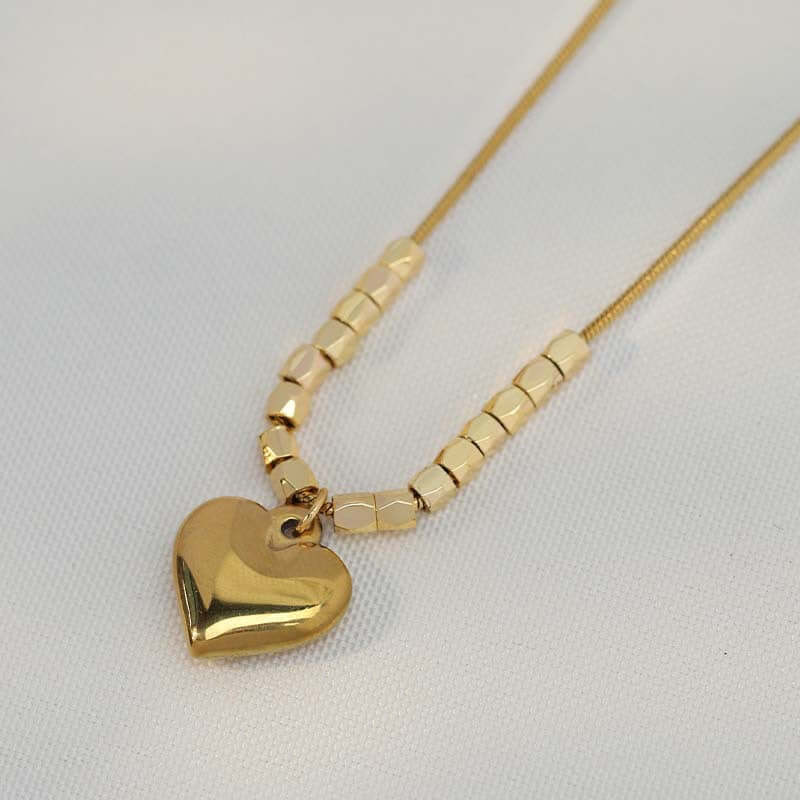 Heart Pendant Gold Cube Layering Necklace