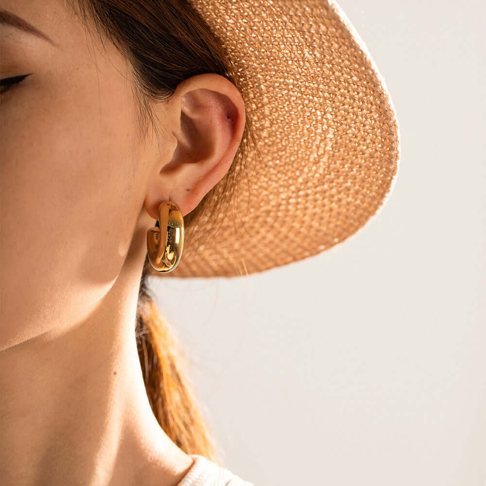 18K Gold Plated Bold Fat Thick Hoop Earrings