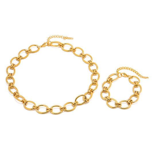 18K Gold Plated Stainless Steel Chunky Chain Bracelet and Necklace