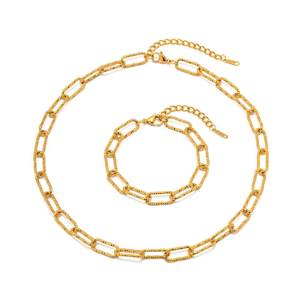 18K Gold Plated Stainless Steel Link Chain Bracelet and Necklace