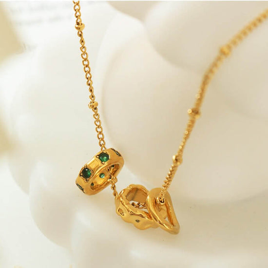 18K Gold Multi Rings Charm Pendant Necklace