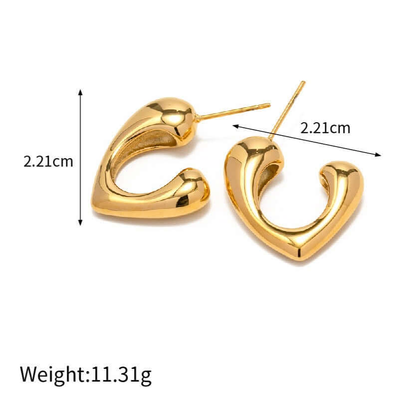 18K Gold Plated Heart C Hoop Earrings | JDE082