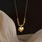Heart Pendant Gold Cube Layering Necklace