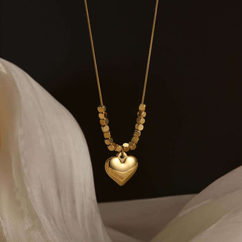 Heart Pendant Gold Cube Layering Necklace