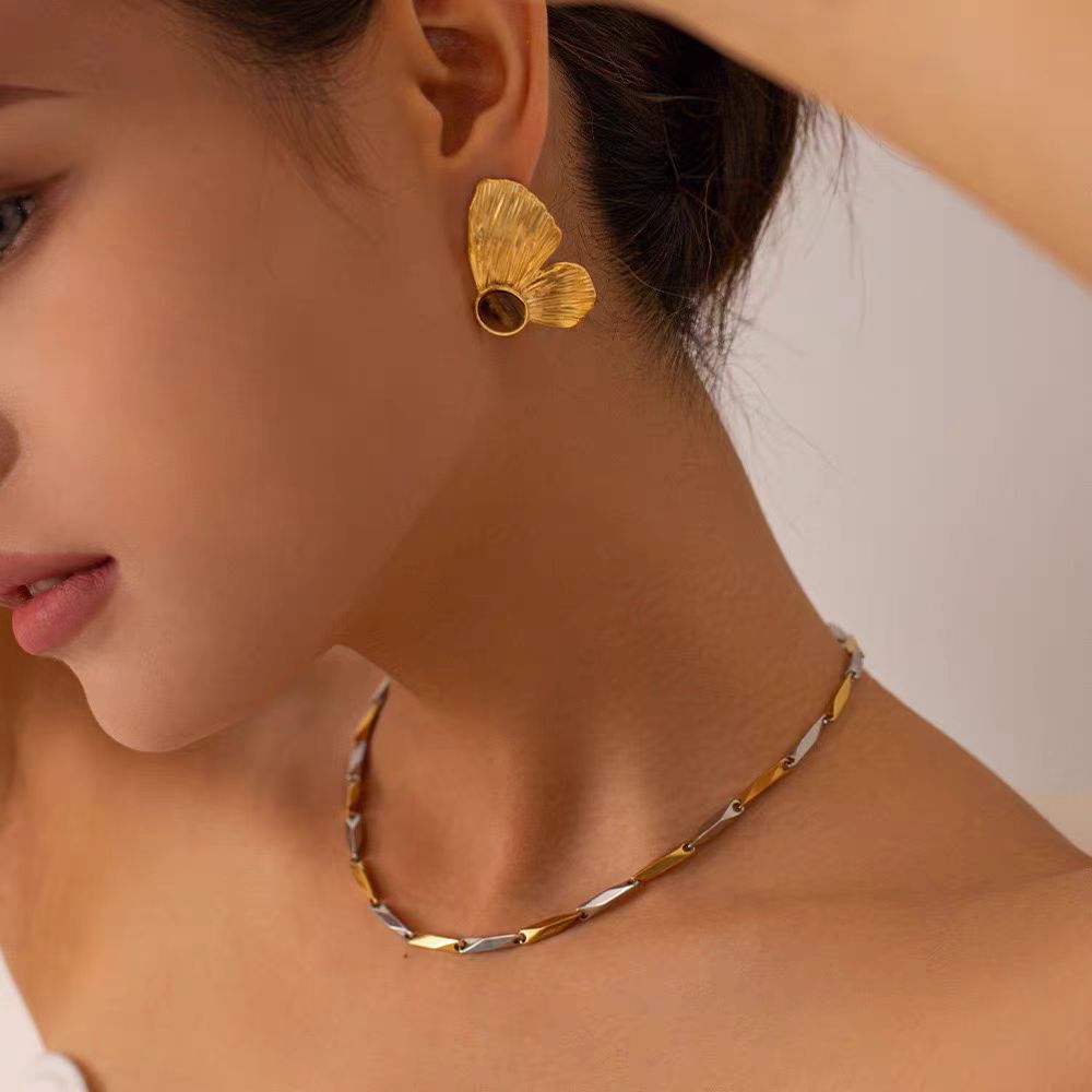 18K Gold Plated Chunky Butterfly Stud Earrings