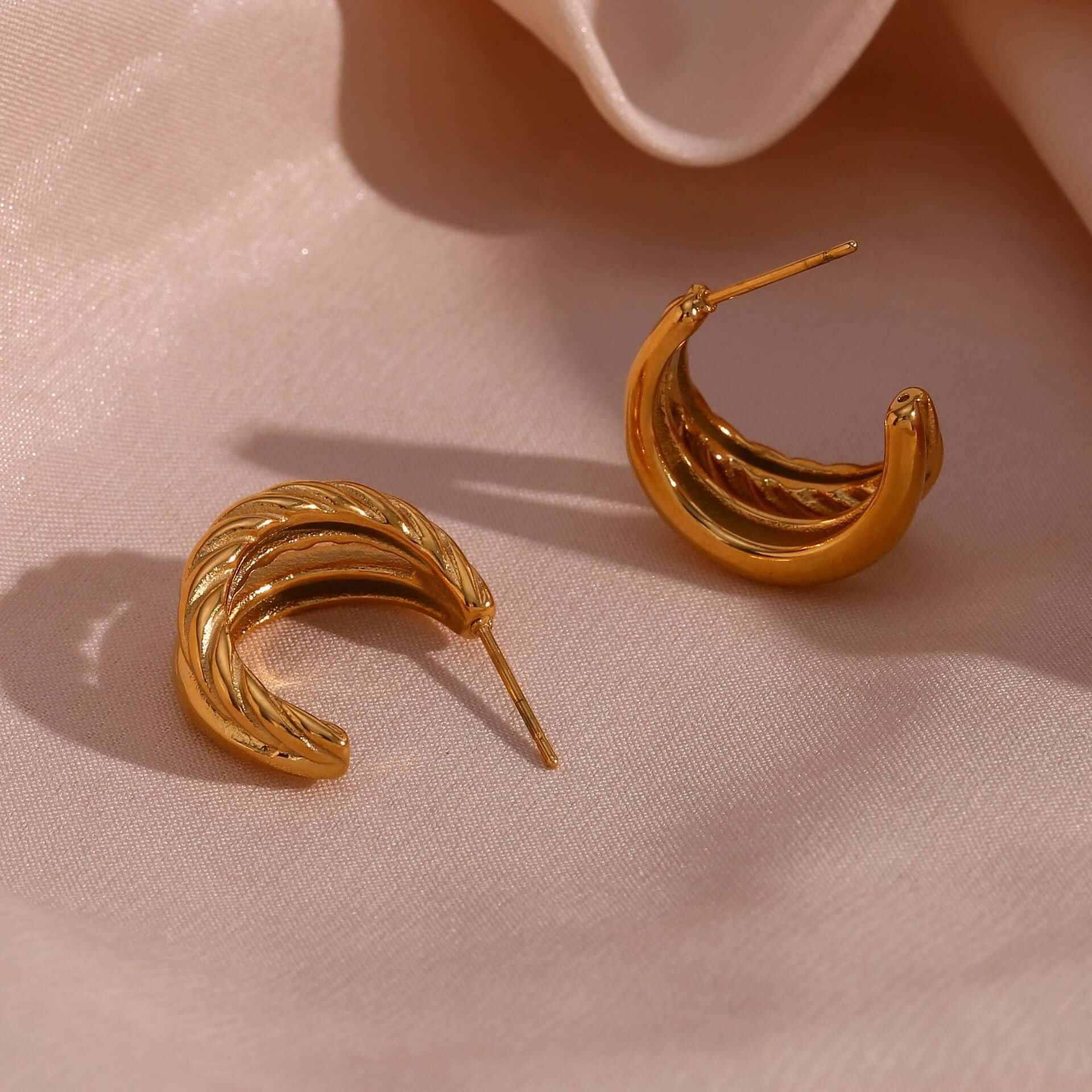 18K Gold Plated Irregular Earrings, Irregular Double Layer Earrings | JDE311