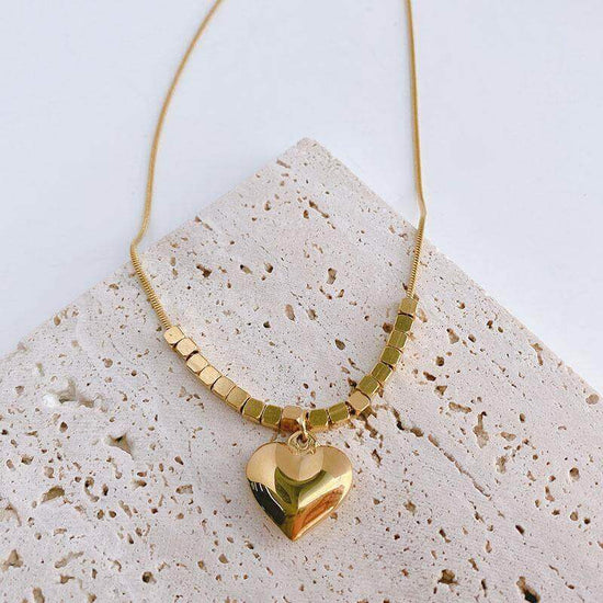Heart Pendant Gold Cube Layering Necklace
