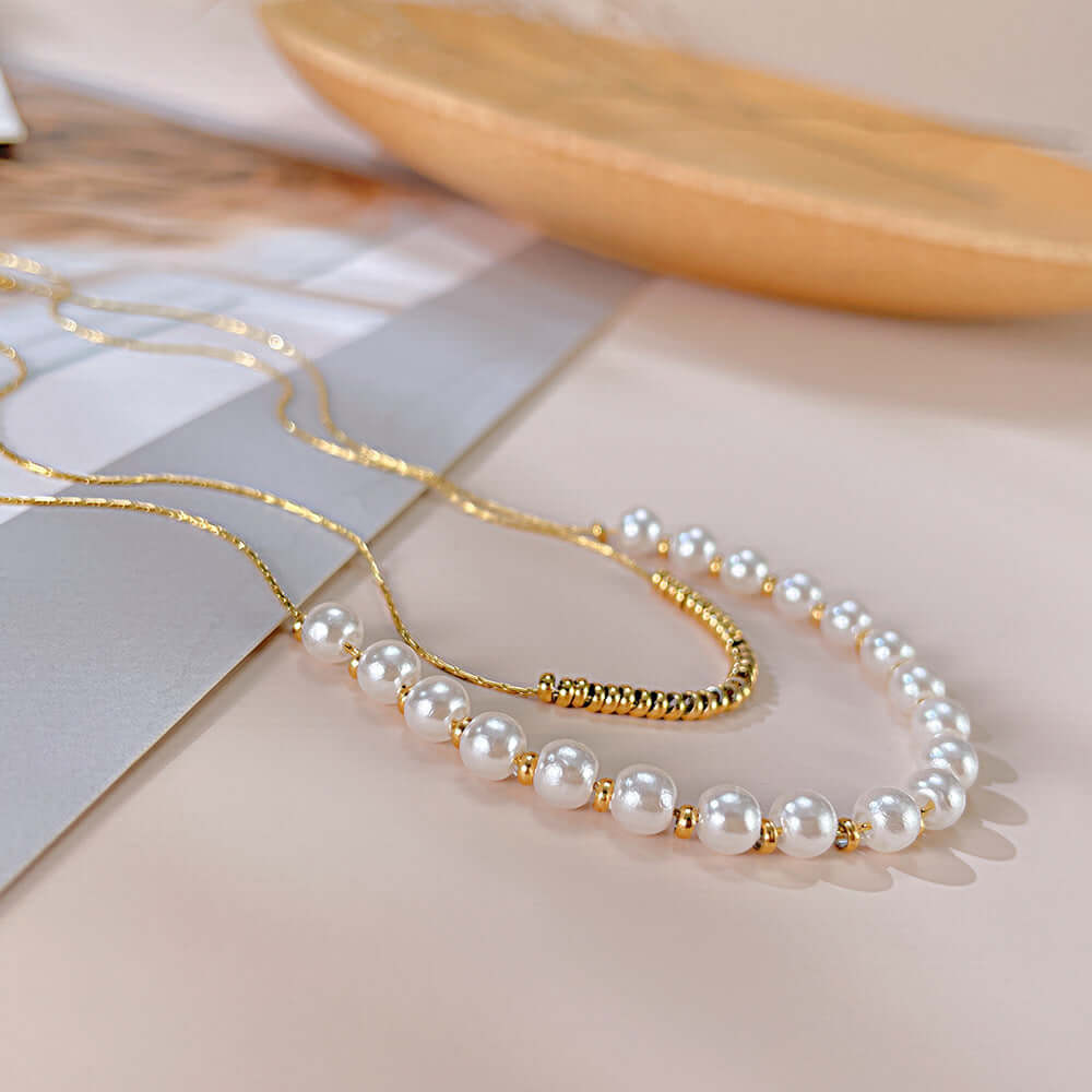 Dainty Pearl Beads Layering Chain Necklace