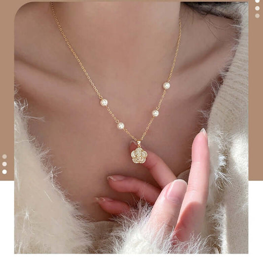 Gold Plated Pearl Flower Pendant Necklace