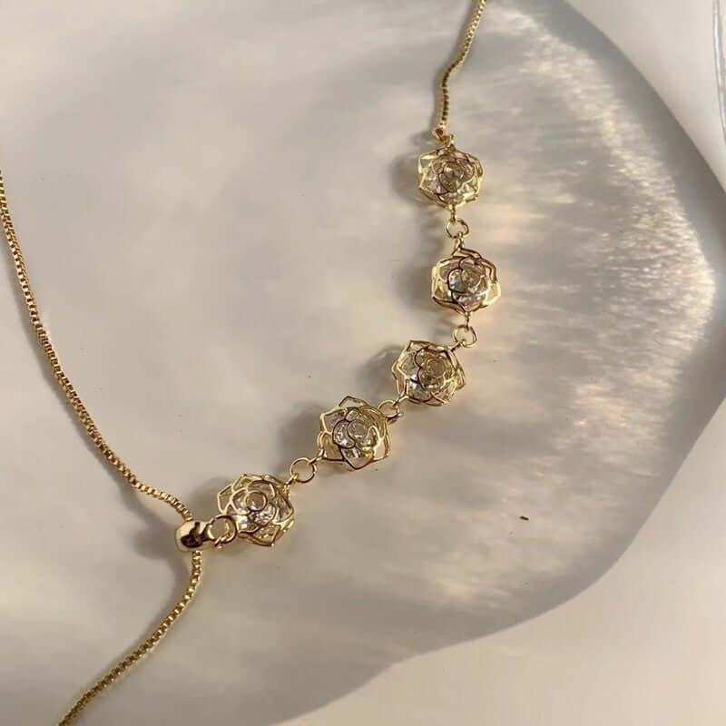 Gold Plated Pearl Flower Y Necklace