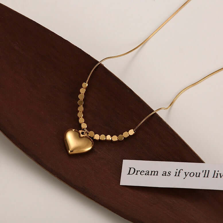 2 Ways Heart Pendant Gold Cube Layering Necklace