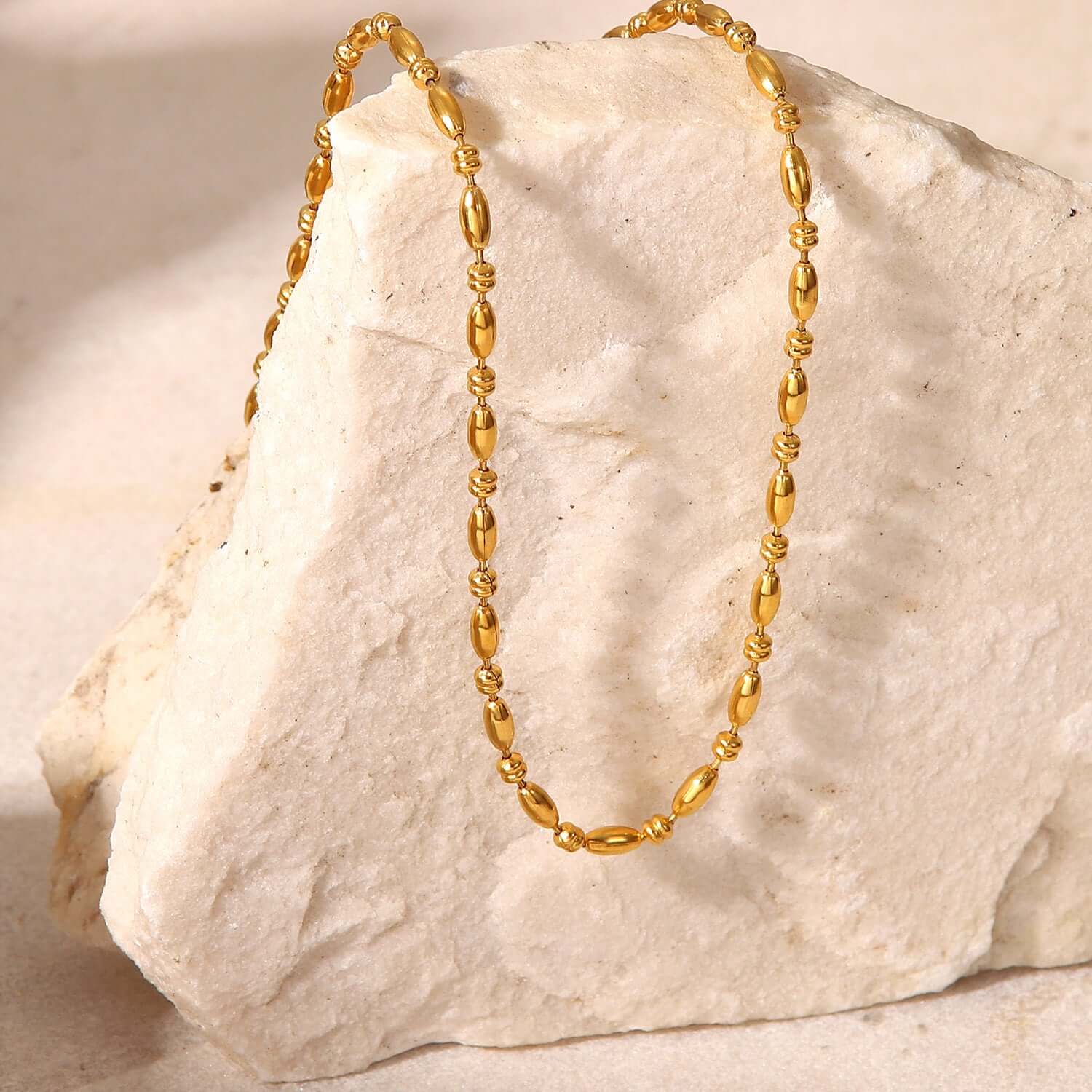 18K Gold Plated Minimal Rice Beads Chain Necklace