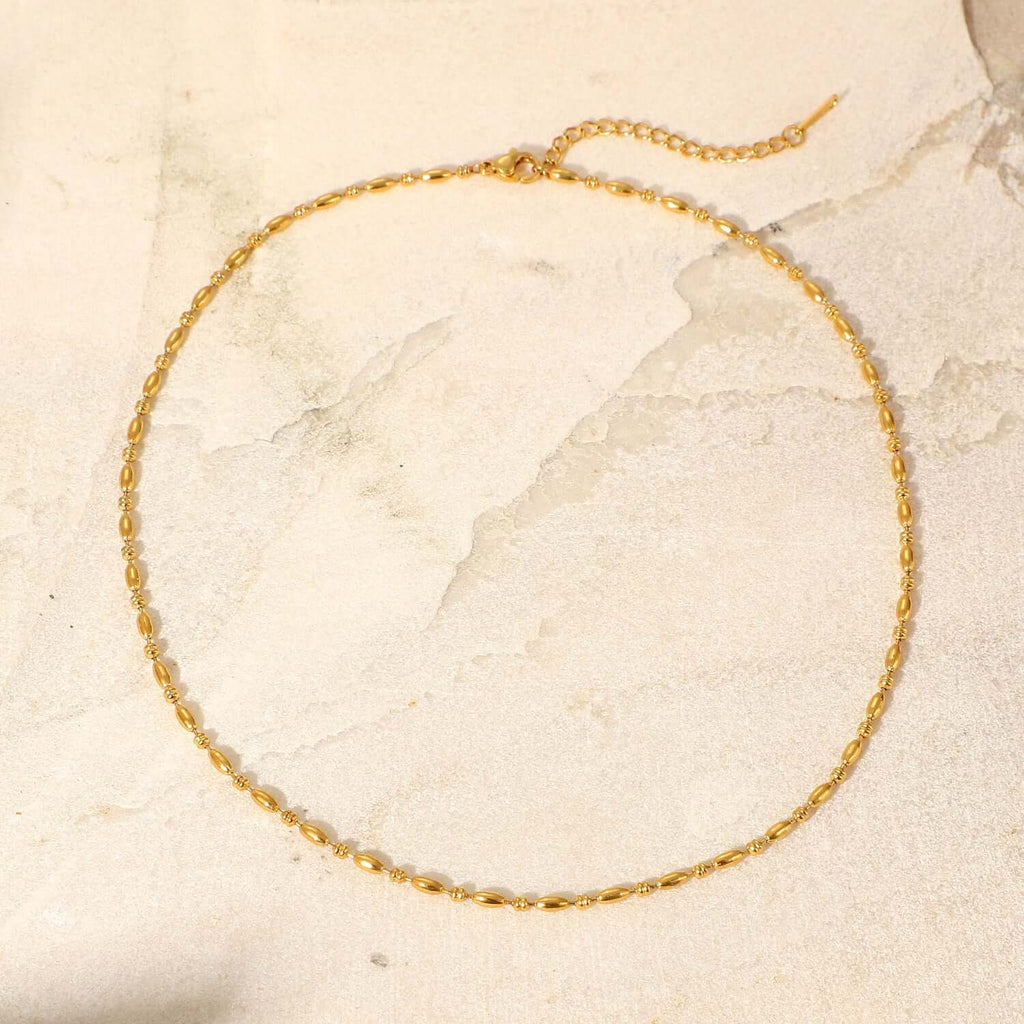 18K Gold Plated Minimal Rice Beads Chain Necklace
