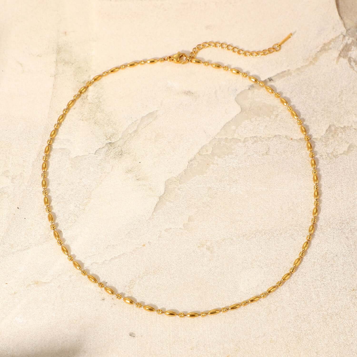 18K Gold Plated Minimal Rice Beads Chain Necklace