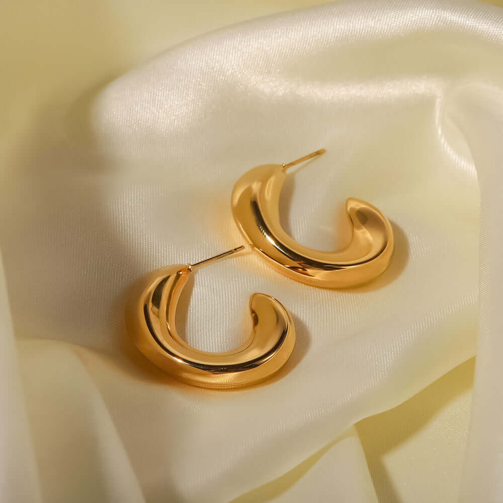 18K Gold Plated Chic C Hoop Earrings