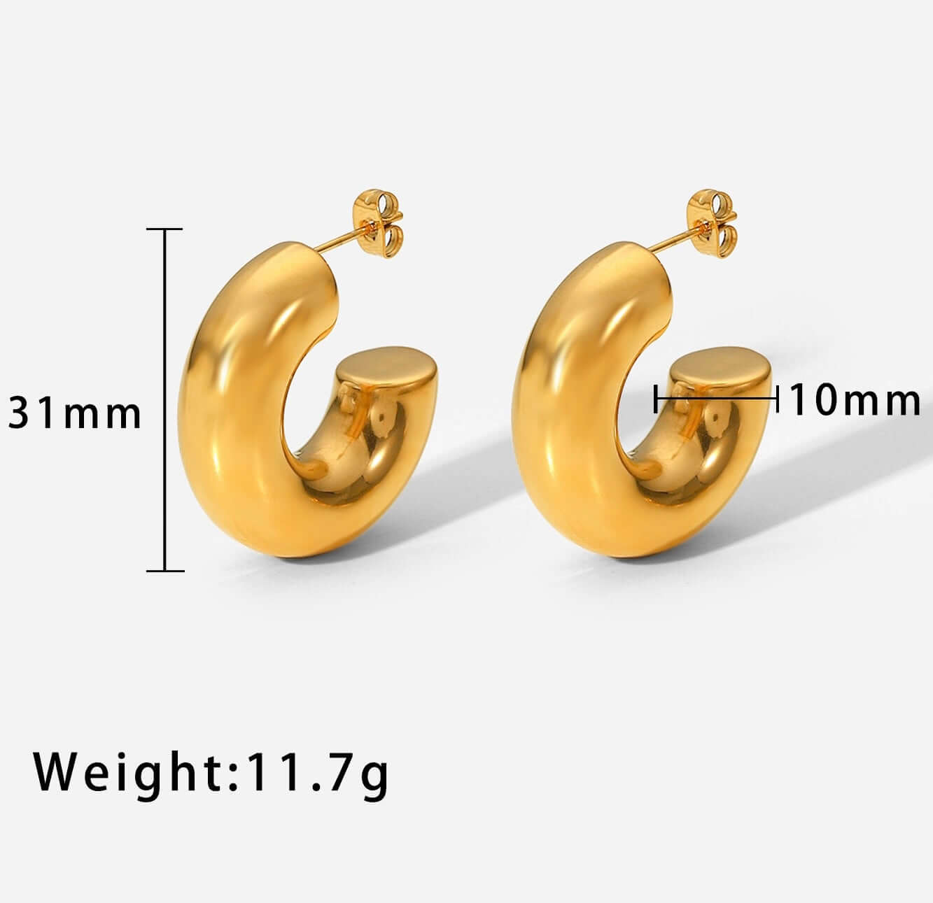 18K Gold Plated Bold Fat Thick Hoop Earrings