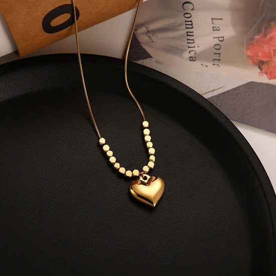 2 Ways Heart Pendant Gold Cube Layering Necklace