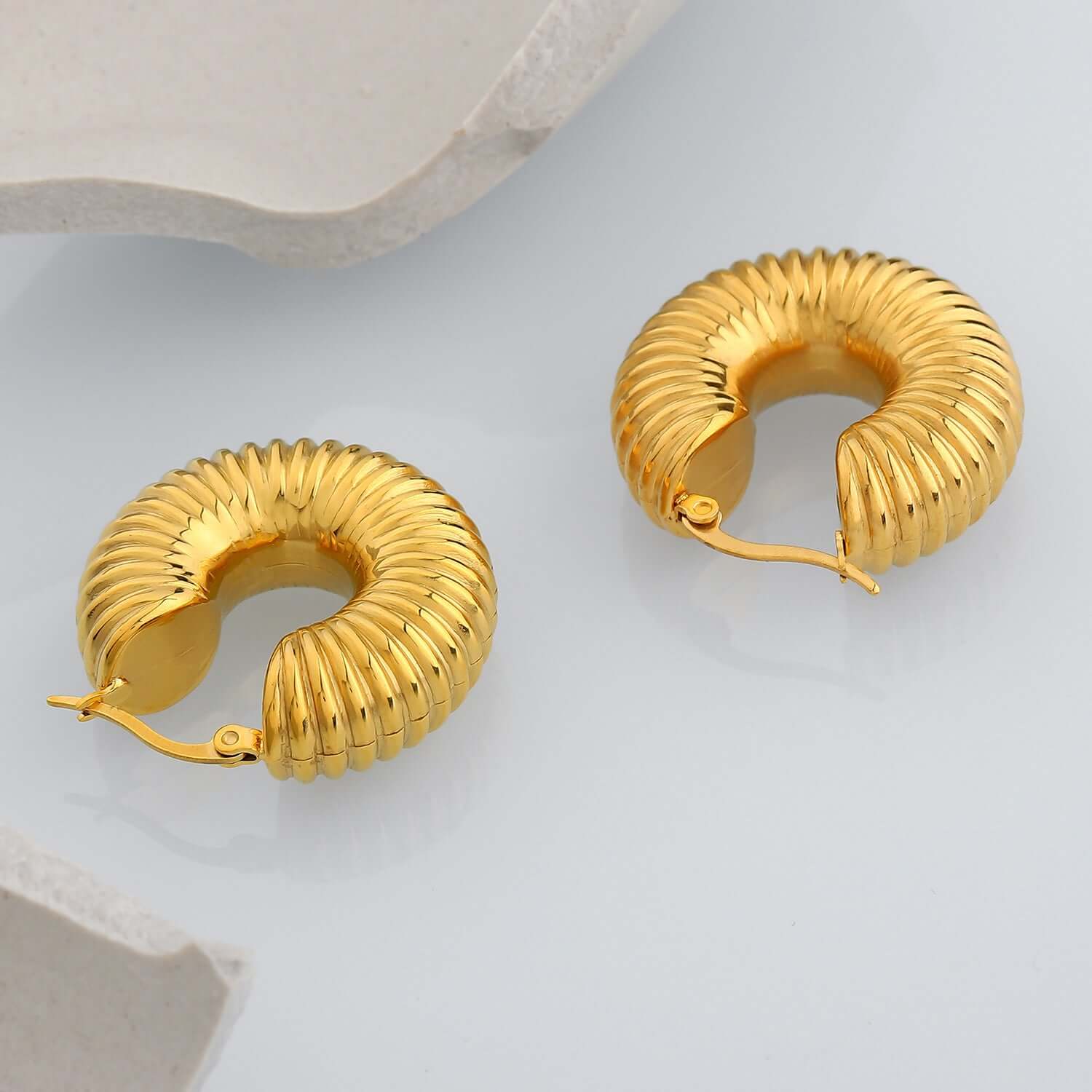 Chunky 18K Gold Plated Spiral C Hoop Earrings