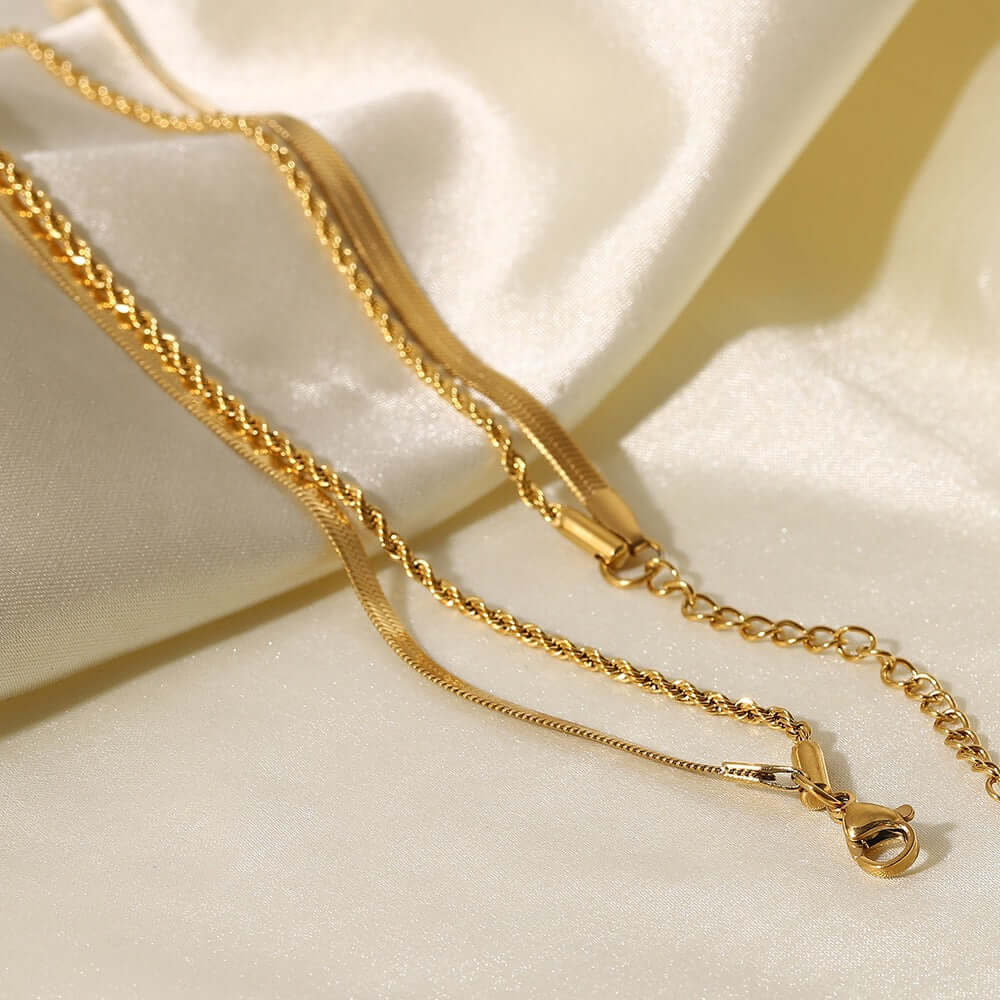 18K Gold Plated Double Strand Snake Chain Necklace