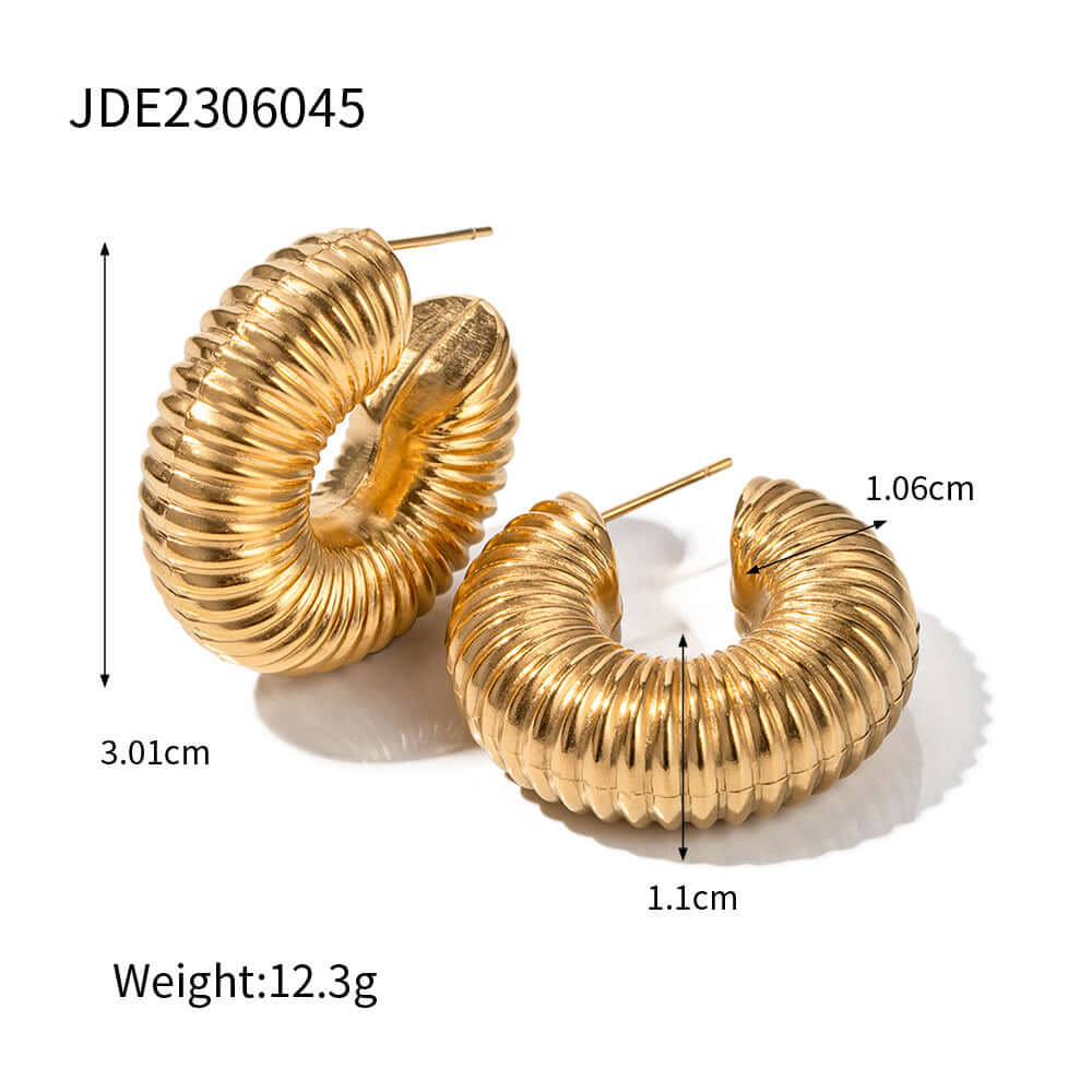 18K Gold Plated Spiral C Hoop Earrings | JDE2138