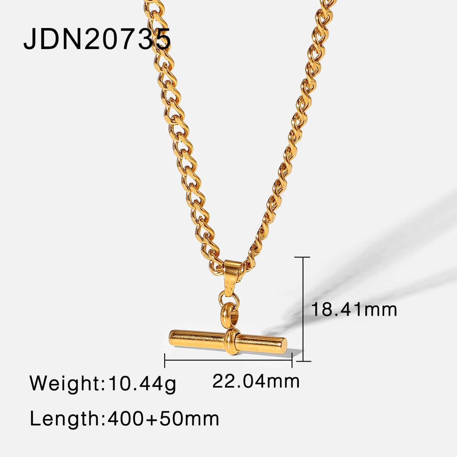 18K Gold Plated Figaro & Rope Chain T Bar Pendant Necklace